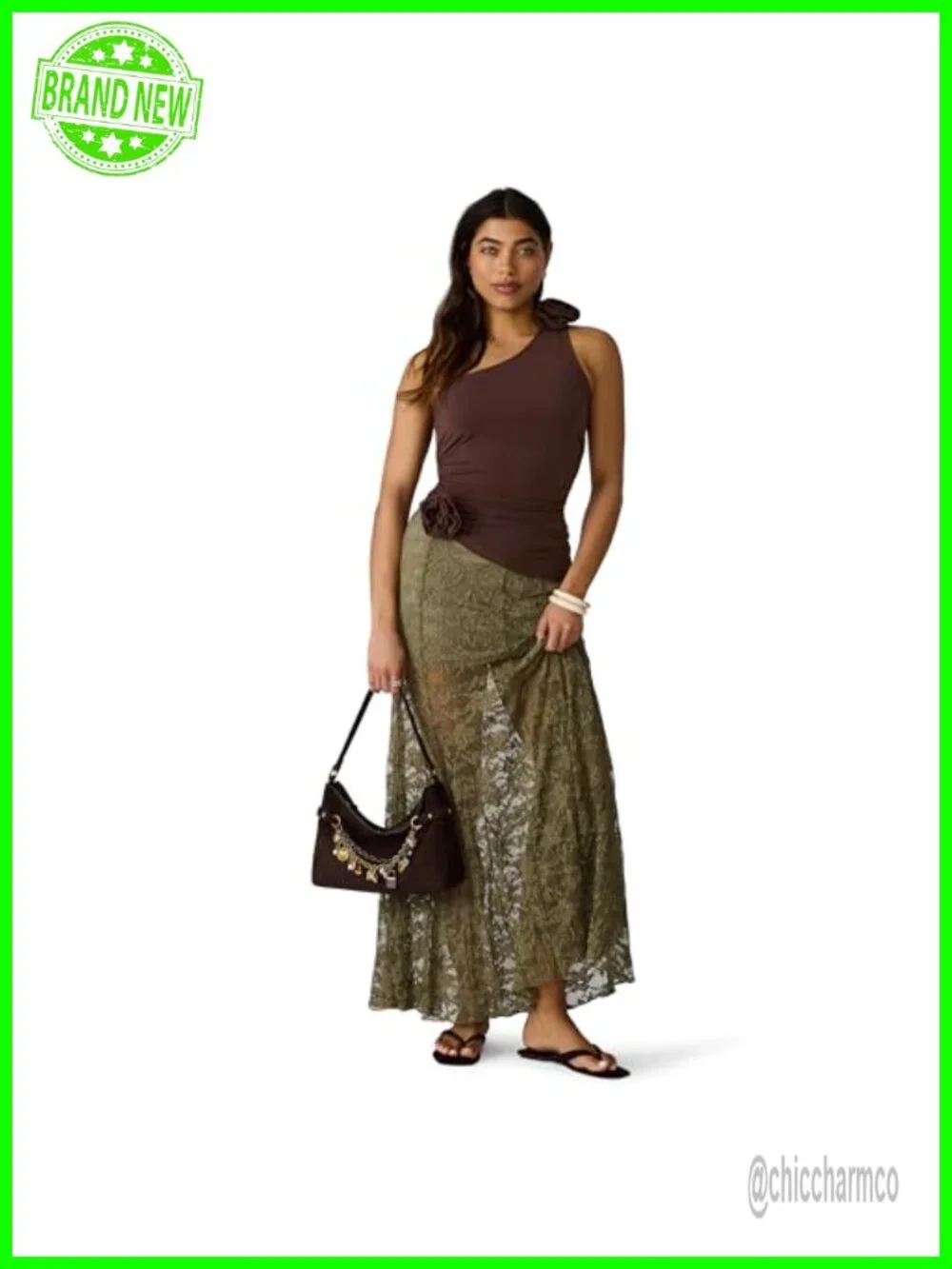 Charm Hobo Shoulder Bag with Zipper Closure Faux Suede